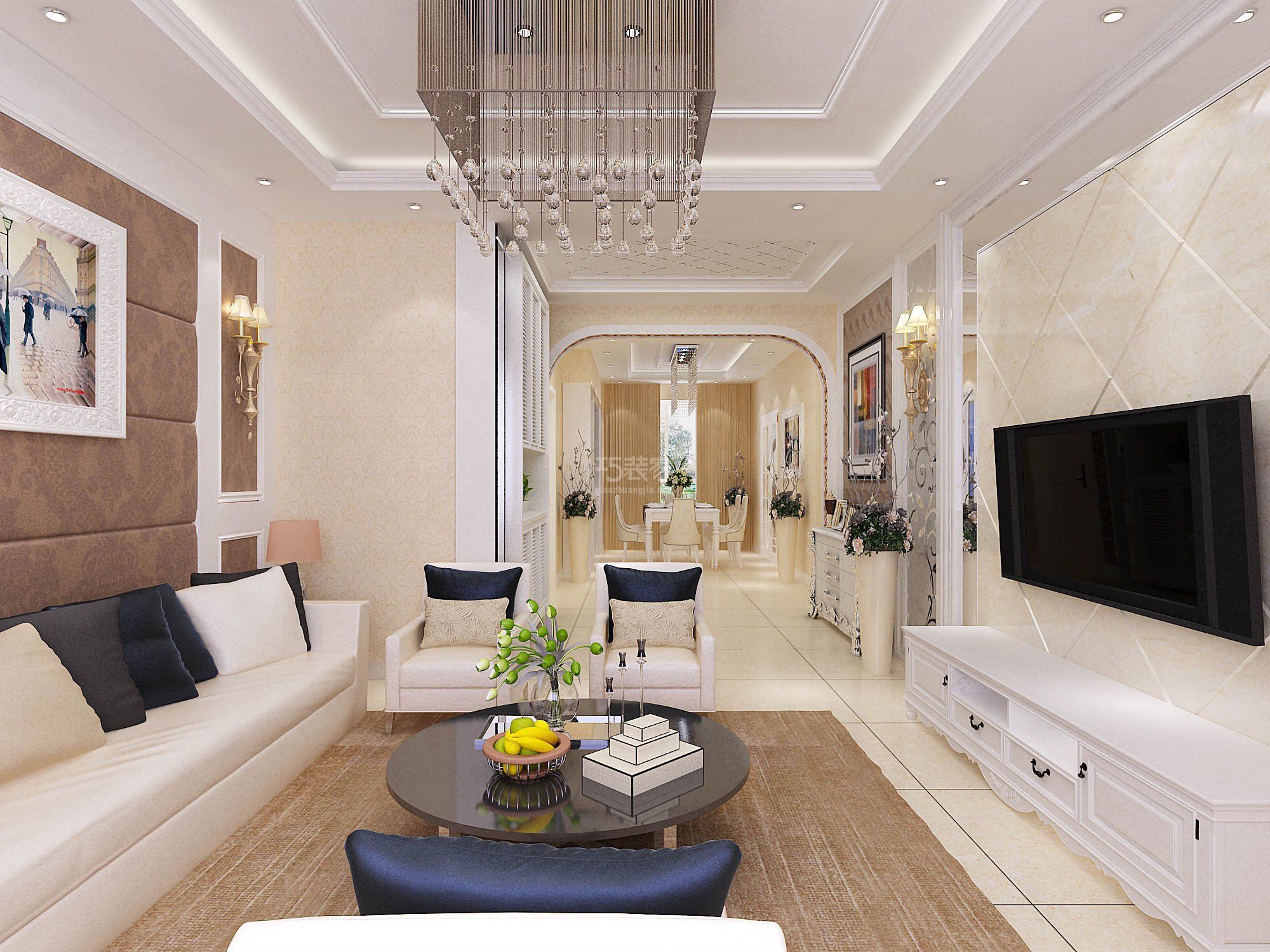 天朗蓝湖树145平三居室简欧风格方案